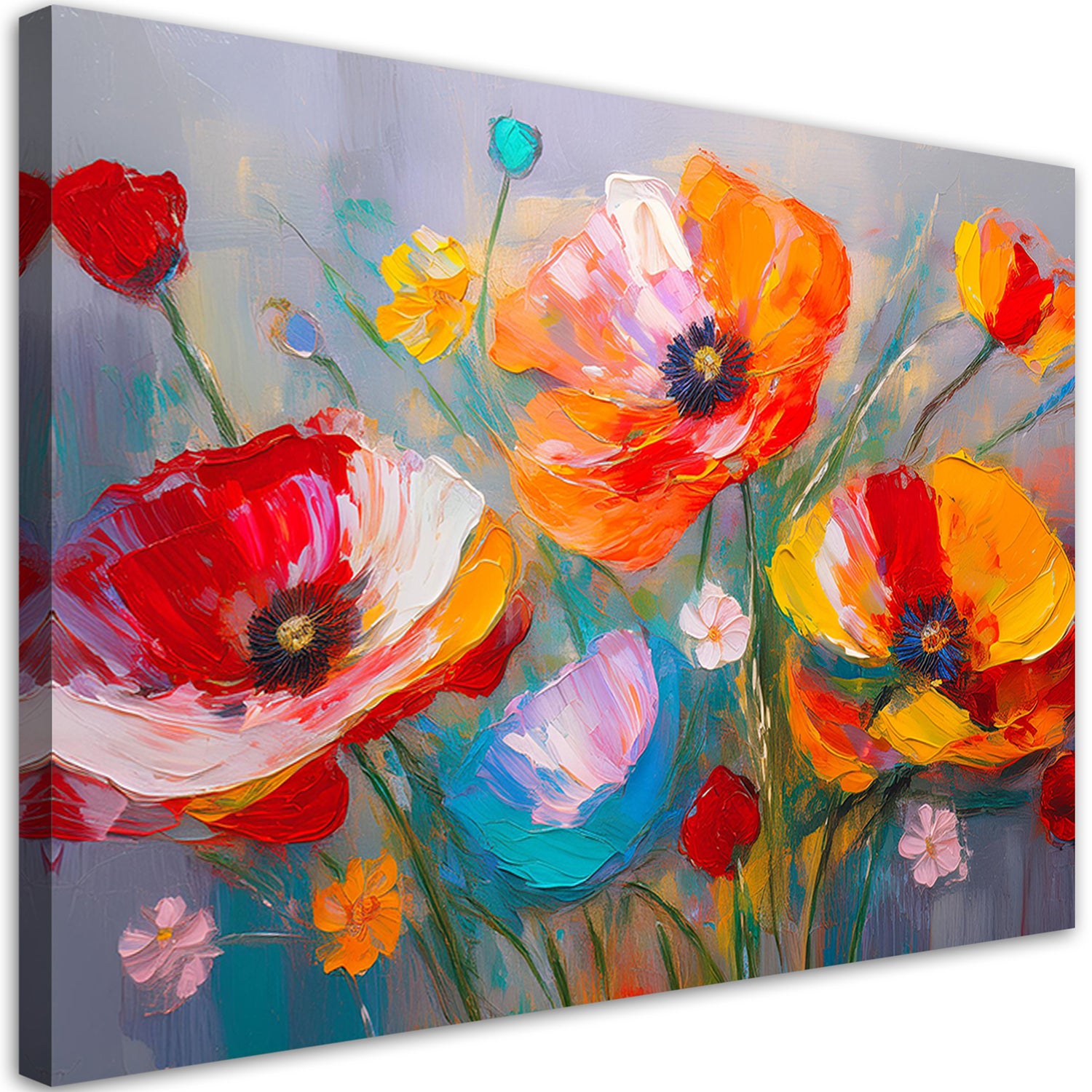 Obraz na płótnie, Kolorowe Maki Polne Malowane 60x40