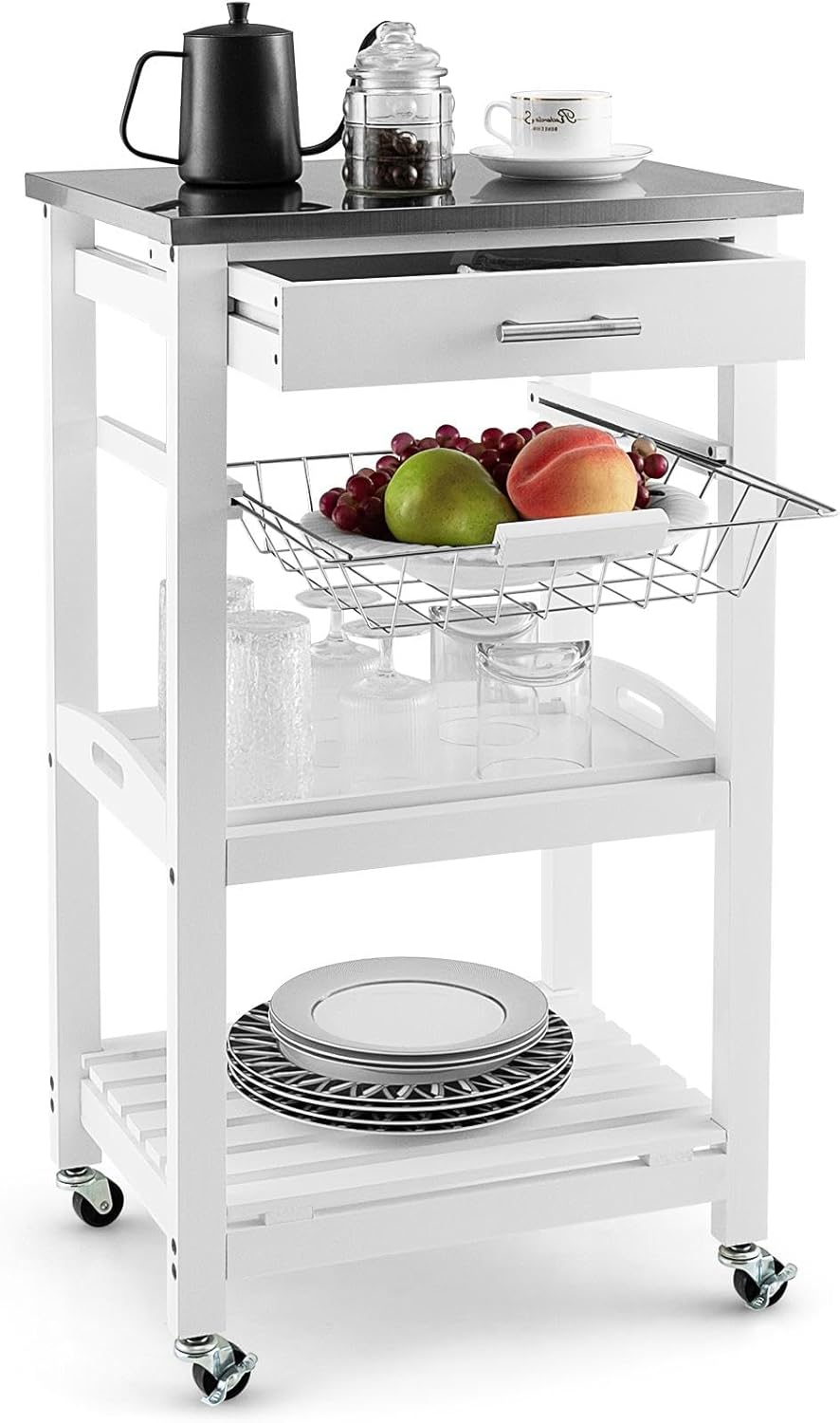 Chariot de rangement à roulettes à 3 niveaux pour la maison, la cuisine, la salle à manger, le café