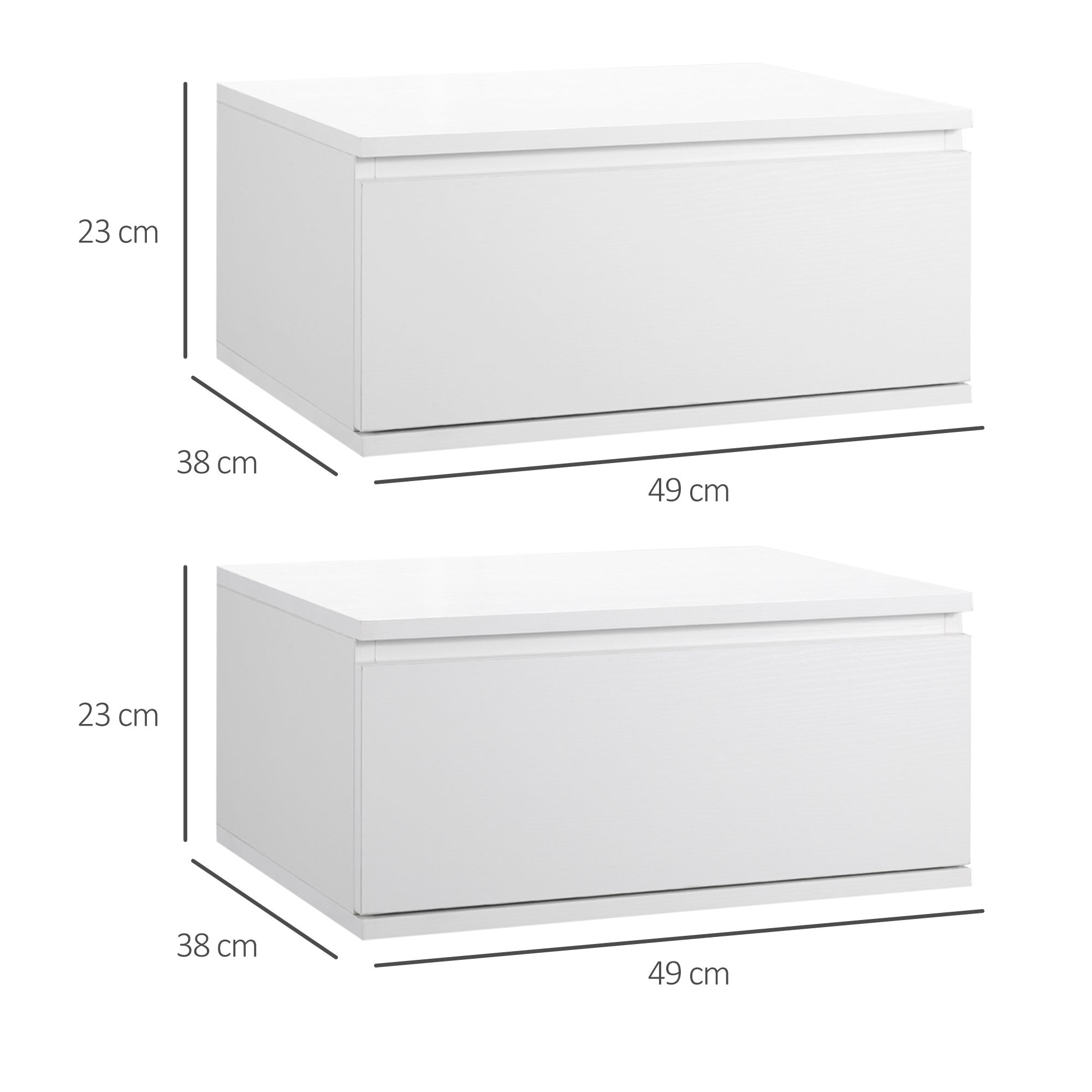 HOMCOM Comodino Set 2 Pezzi con Cassetto e Design Sospeso per Camera da Letto e Soggiorno, in Truciolato e MDF, 49x38x23 cm, Bianco - 3
