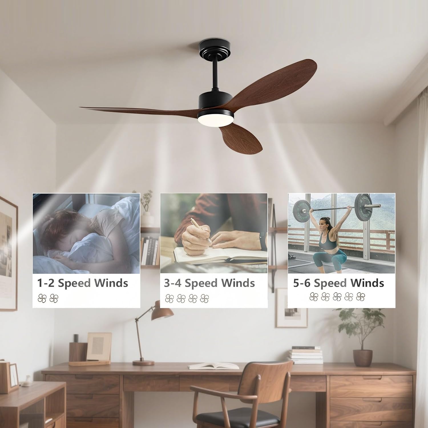 Wentylator sufitowy 106 cm ze światłem,pilotem sterownikiem ściennym,cichym silnikiem prądu stałego,6 prędkościami,3 temperaturami barwowymi,timerem - 6