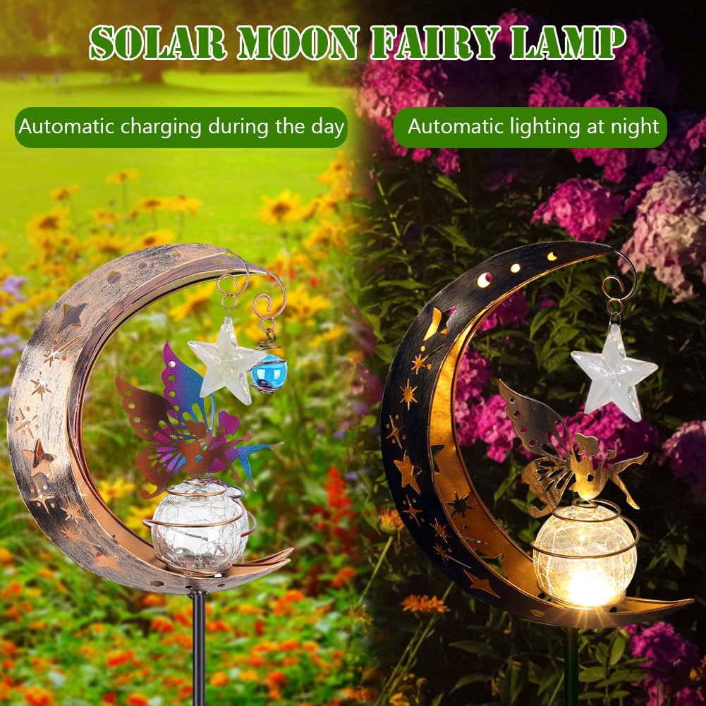 Lampe Solaire Exterieur Jardin, Fée Elfe Lune Solaire Lampe pour Étanche Decoration Jardin Exterieur, Lumiere Solaire Exterieur LED Boule de Verre - 2