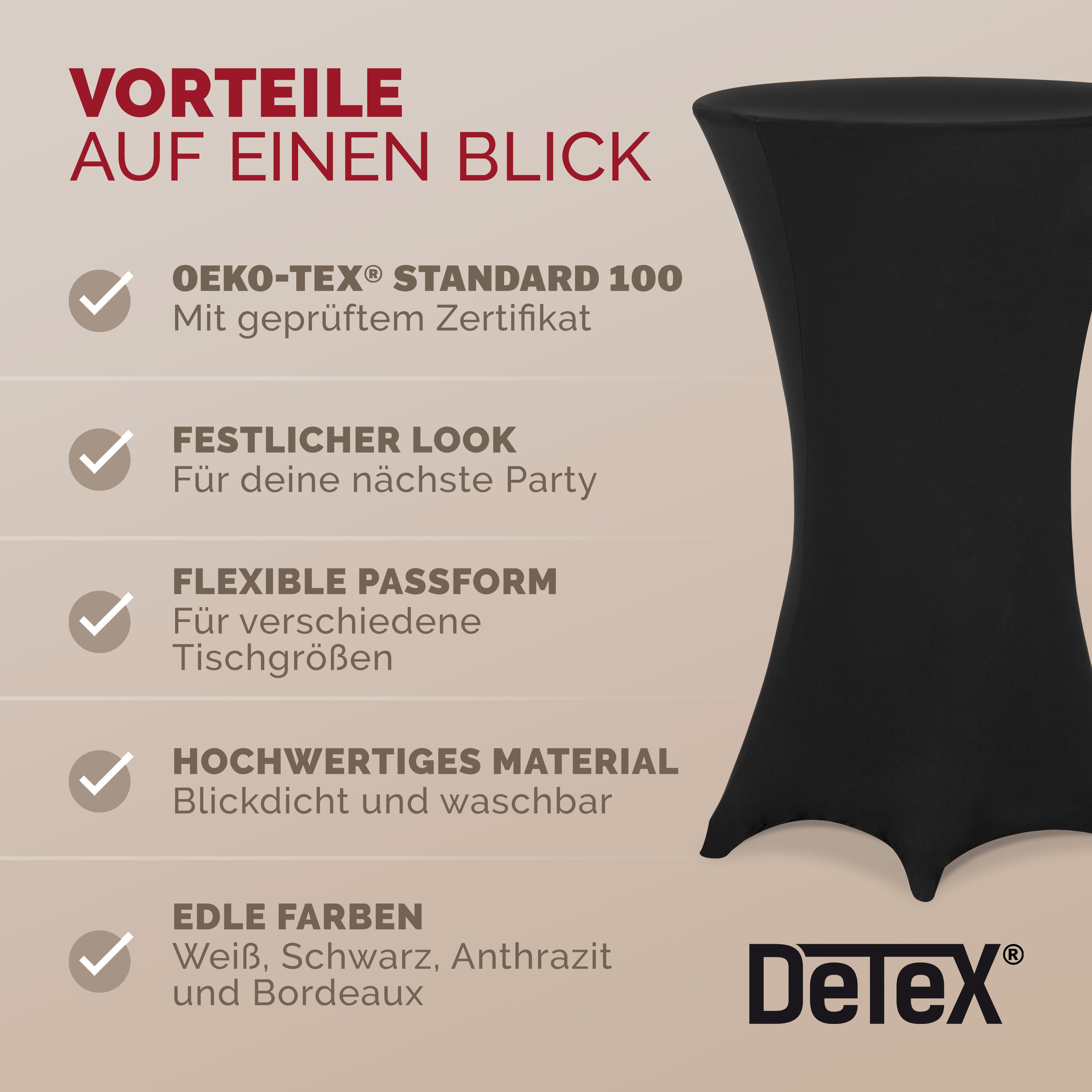 DEUBA® 5x Housses table de bar bistrot ronde noir Ø80-85 cm nappe mange debout protection table cocktail tissu stretch - 5