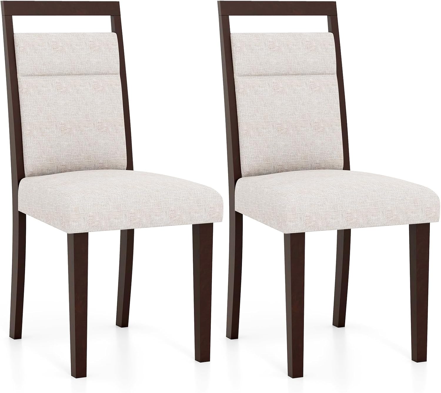 Zestaw 2 Krzeseł do Jadalni, Tapicerowane Krzesła Kuchenne, Wysokie Oparcie, Nogi z Drewna Kauczukowego, Siedzisko z Lnu, Salon (Beżowe)