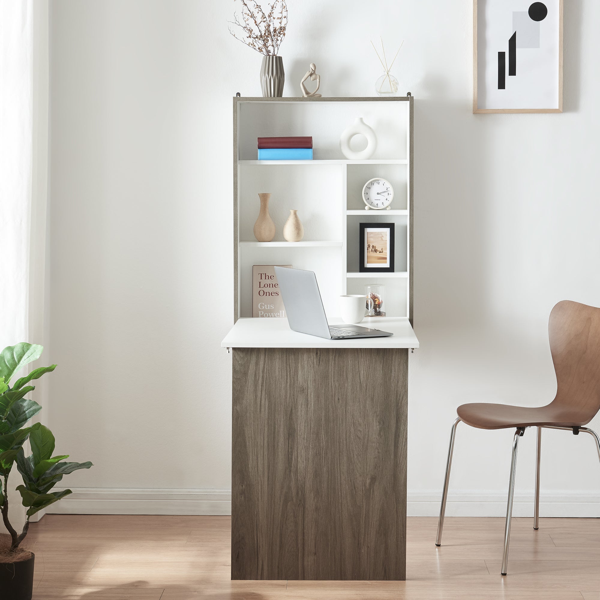 Scrivania Ribaltabile a Parete Greve Tavolo a Scomparsa - Bianco / Effetto Legno [en.casa] - 2