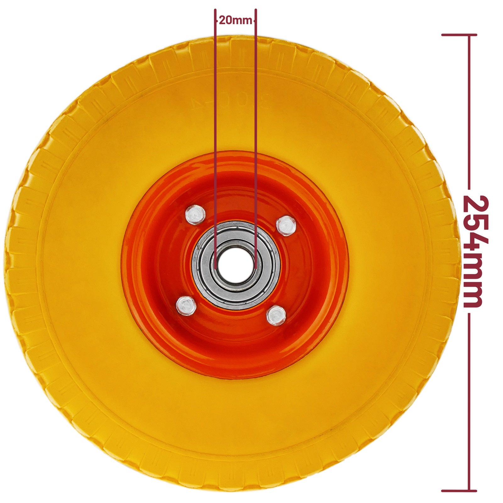 Ruota piena gialla per carriola 10x3” e 100Kg - 3