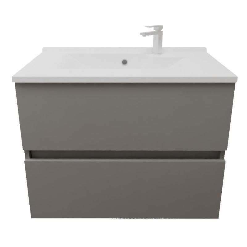 Meuble salle de bain suspendu 70 cm ROSALY INOX- Gris- Plan vasque en Résine - 4