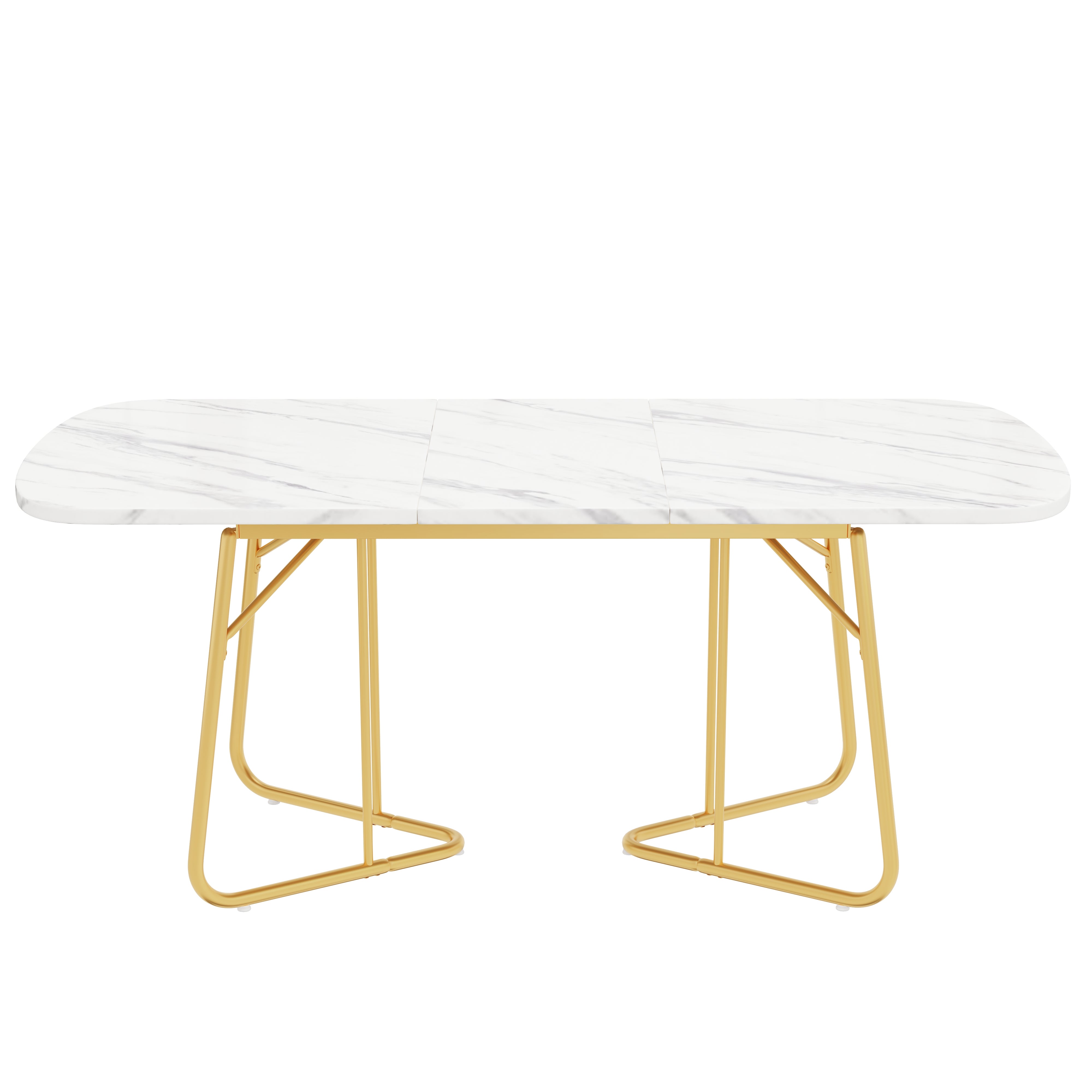 Rozkładany stół jadalny dla 4-6 osób - dł. 140/180 x szer. 80 x wys. 75 cm - płyta MDF, drewno i metal - wzór marmuru - biały - 7