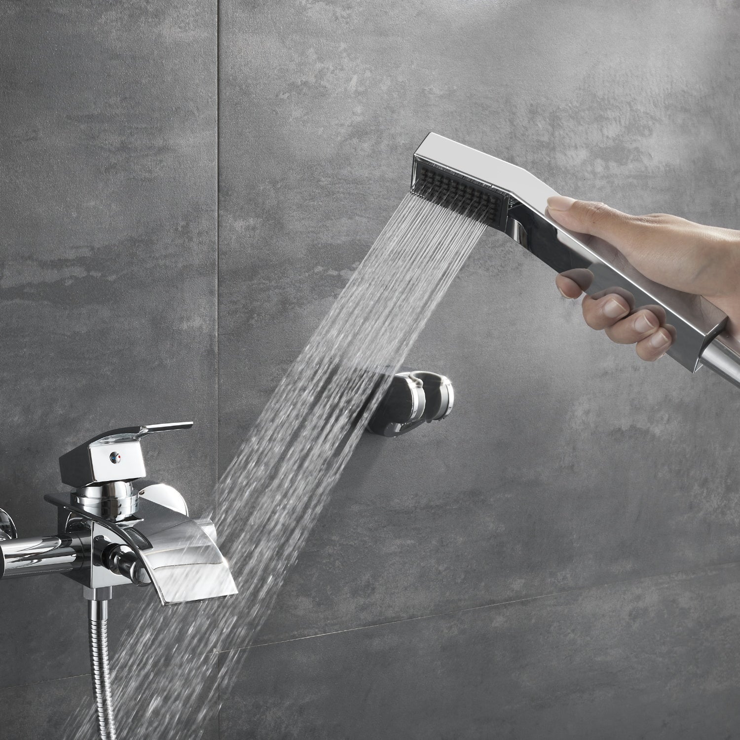 Robinet de Bain Monocommande pour Baignoire Montage Cascade Mitigeur Douche avec Douche à Main Chromé - 7