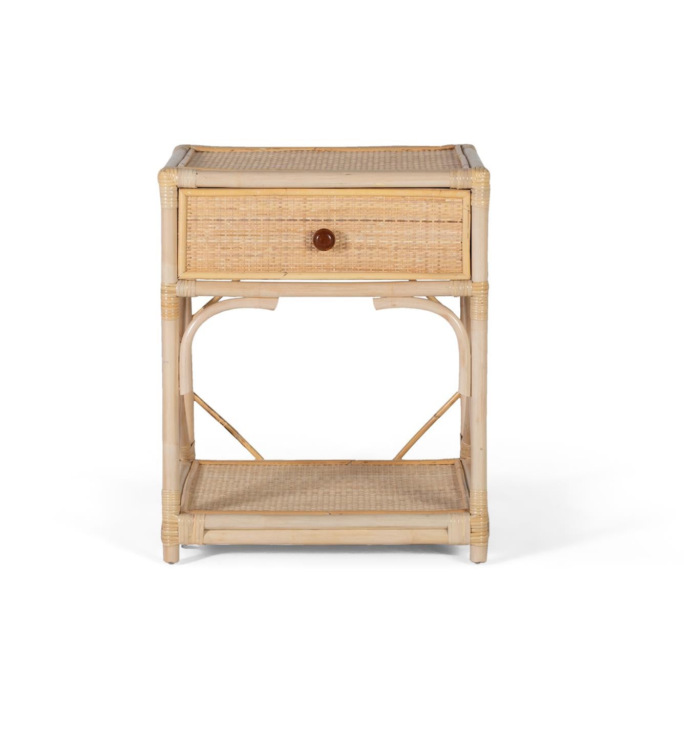 Stoliki nocne z naturalnego rattanu 50 cm w stylu śródziemnomorskim - 60x50x40 GYC