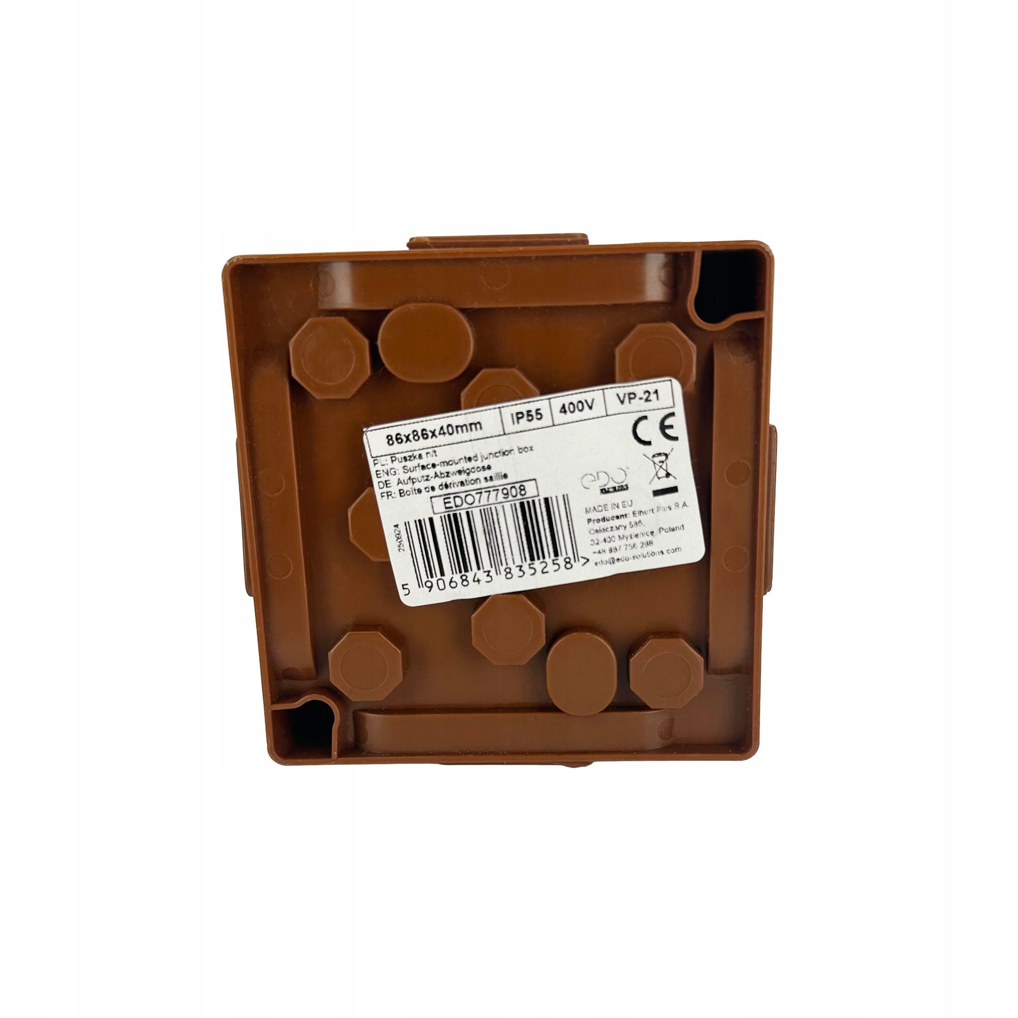 Puszka natynkowa hermetyczna 86x86x40mm 4-wlotowa, z dławikami gumowymi, IP55 zamknięcie 
