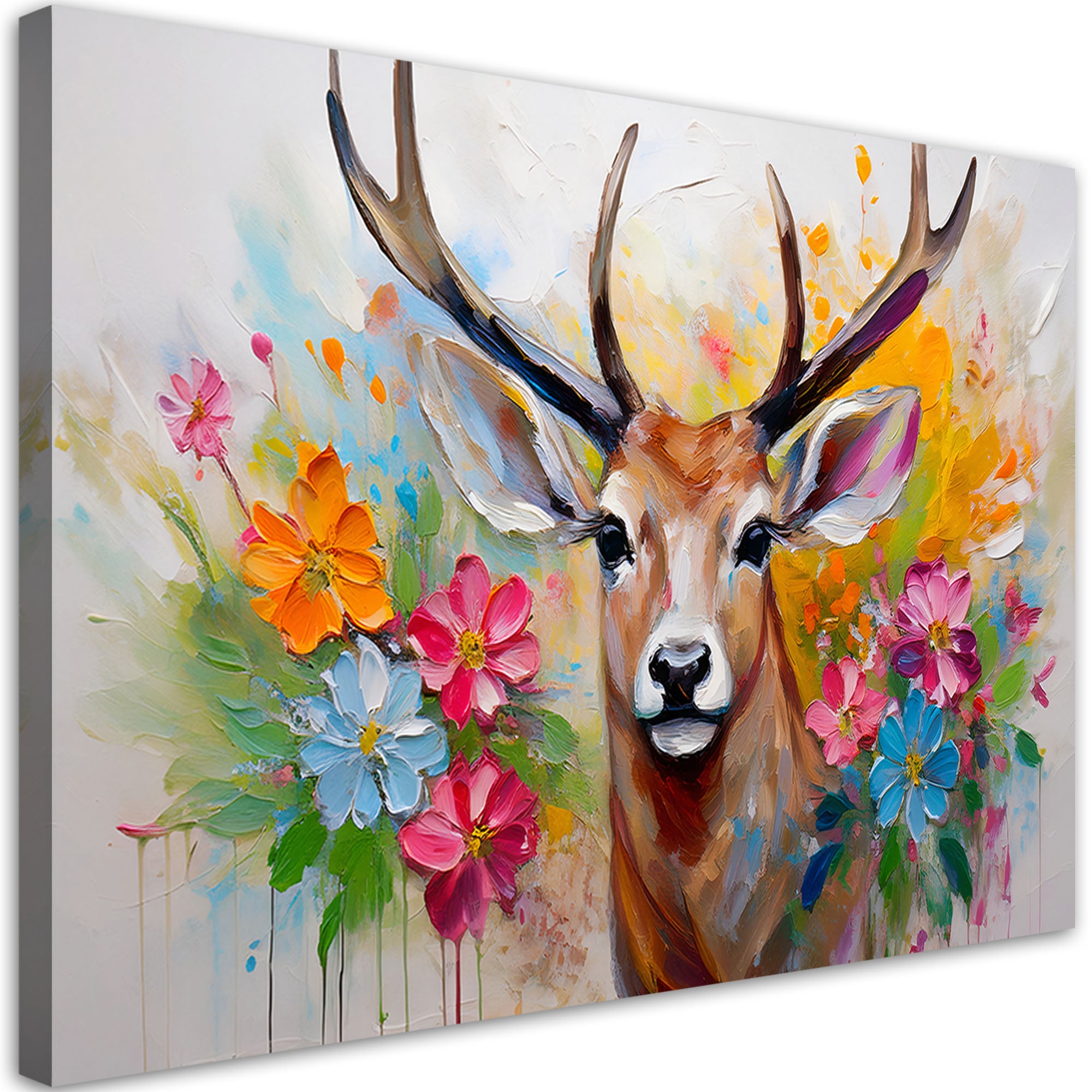 Obraz na płótnie, Jeleń Kwiaty Abstrakcja Zwierzeta 60x40