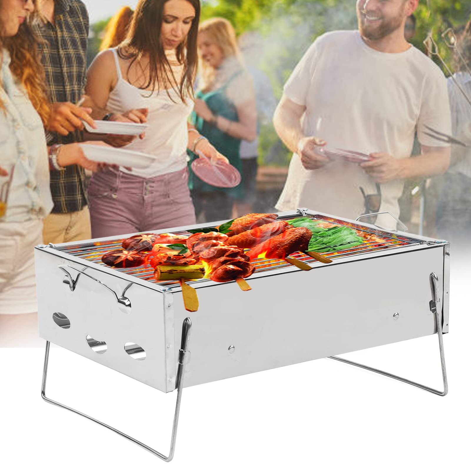 Barbecue Pieghevole Da Campeggio GFTIME - A Carbonella, In Acciaio Inox, Portatile Con Borsa Trasporto