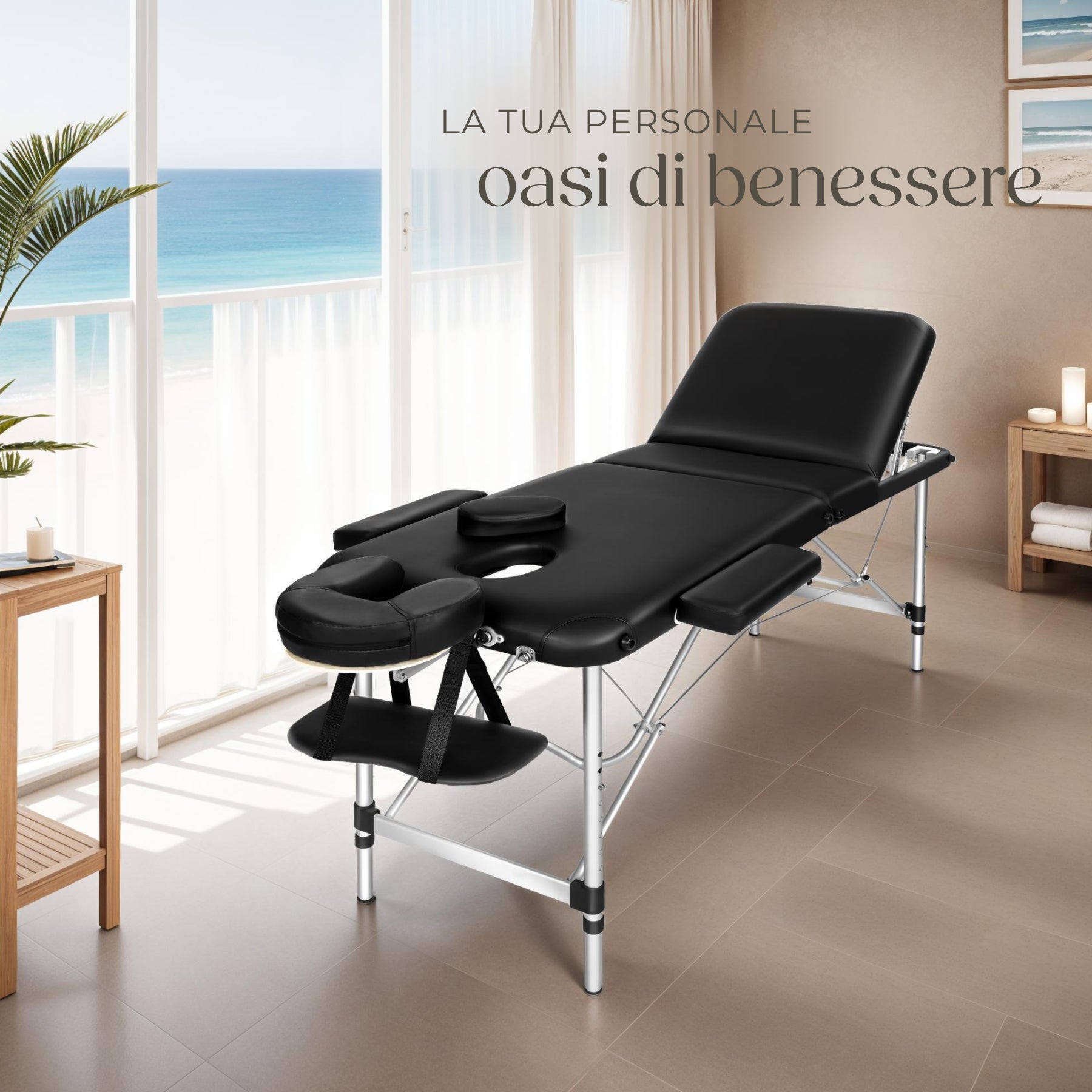 Table de massage en vinyle, pliable, 3 zones, rembourrage épais, appui-tête amovible, noir TECTAKE - 9