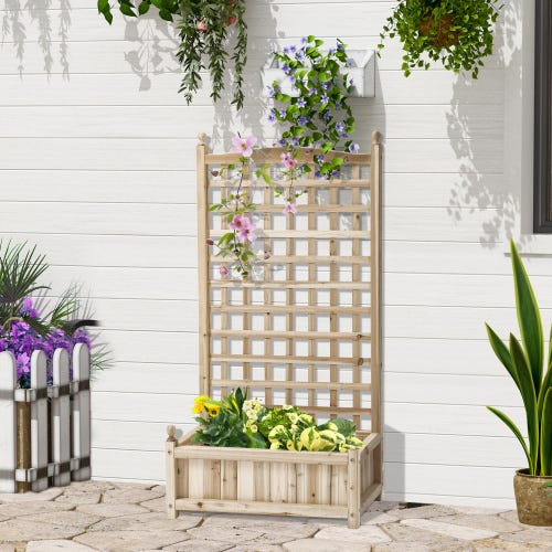 Jardini re Sur lev e 64x28x120 Cm Avec Treillis Pour Plantes jardini-re-sur-lev-e-64x28x120-cm-avec-treillis-pour-plantes