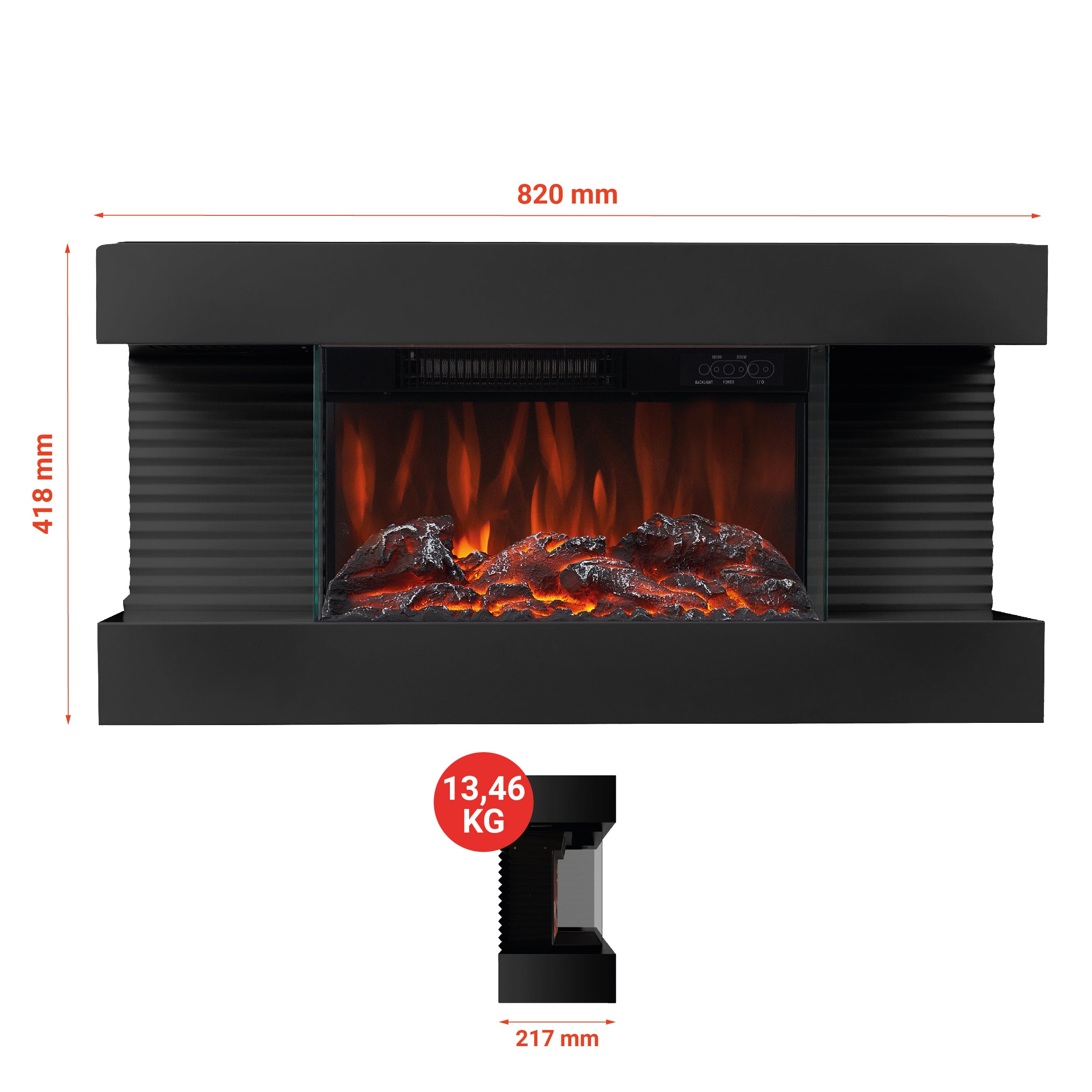 KAMINIO Cheminée électrique LIZ - Cheminée murale avec chauffage, effet de flamme 3D, Lumière d'ambiance LED, télécommande - Noir - 5