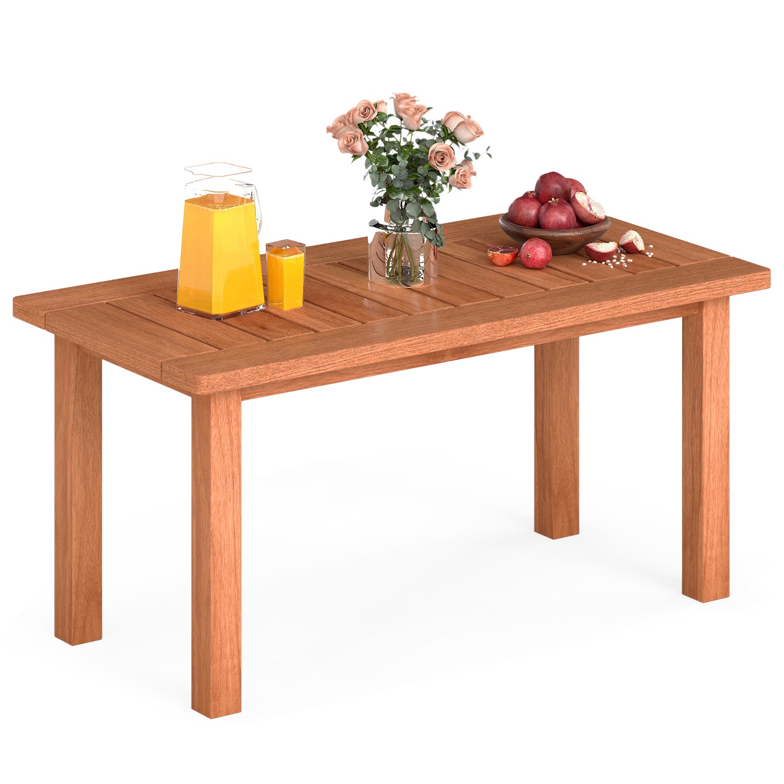 Măsuță de cafea din lemn masiv cu blat spațios lamele, măsuță canapea dreptunghiulară, 90 x 45,5 x 43,5 cm, capacitate 50 kg, curte, terasă
