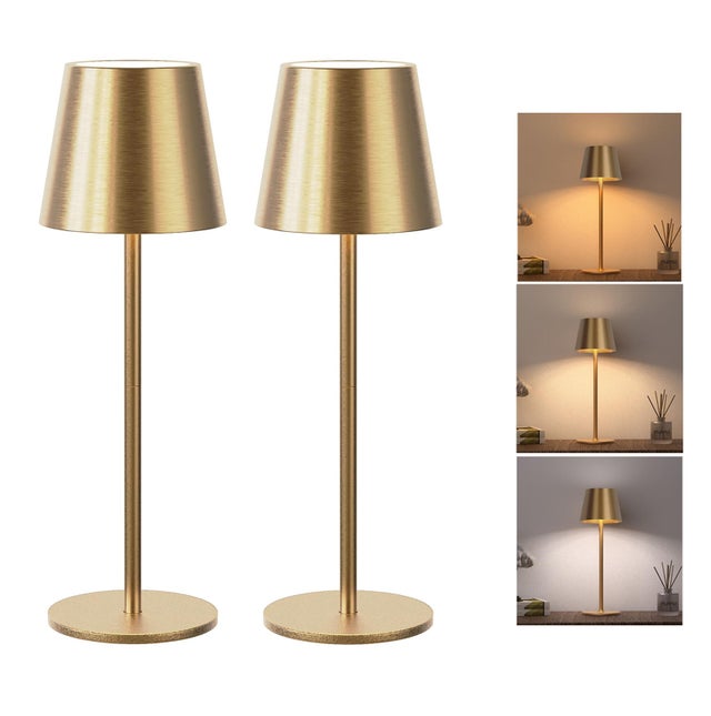 2 bezprzewodowe lampy stołowe dotykowe, ściemnialne, 3 kolory Temperatury, IP54 Wodoodporna przenośna lampka nocna w kolorze złotym