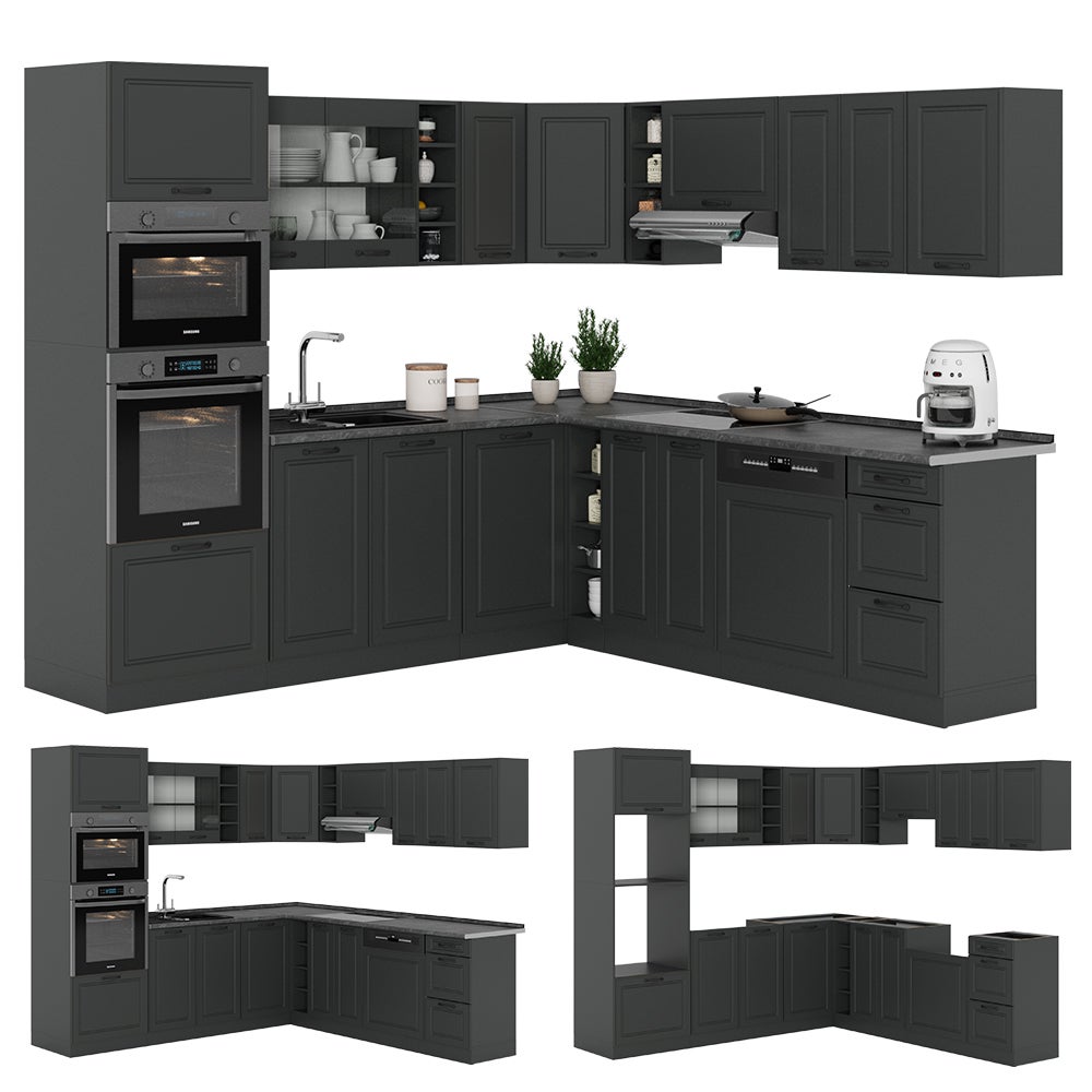 Vicco Cuisine en angle R-Line, Anthracite campagne/Anthracite, 247 x 237 cm sans PT - 6