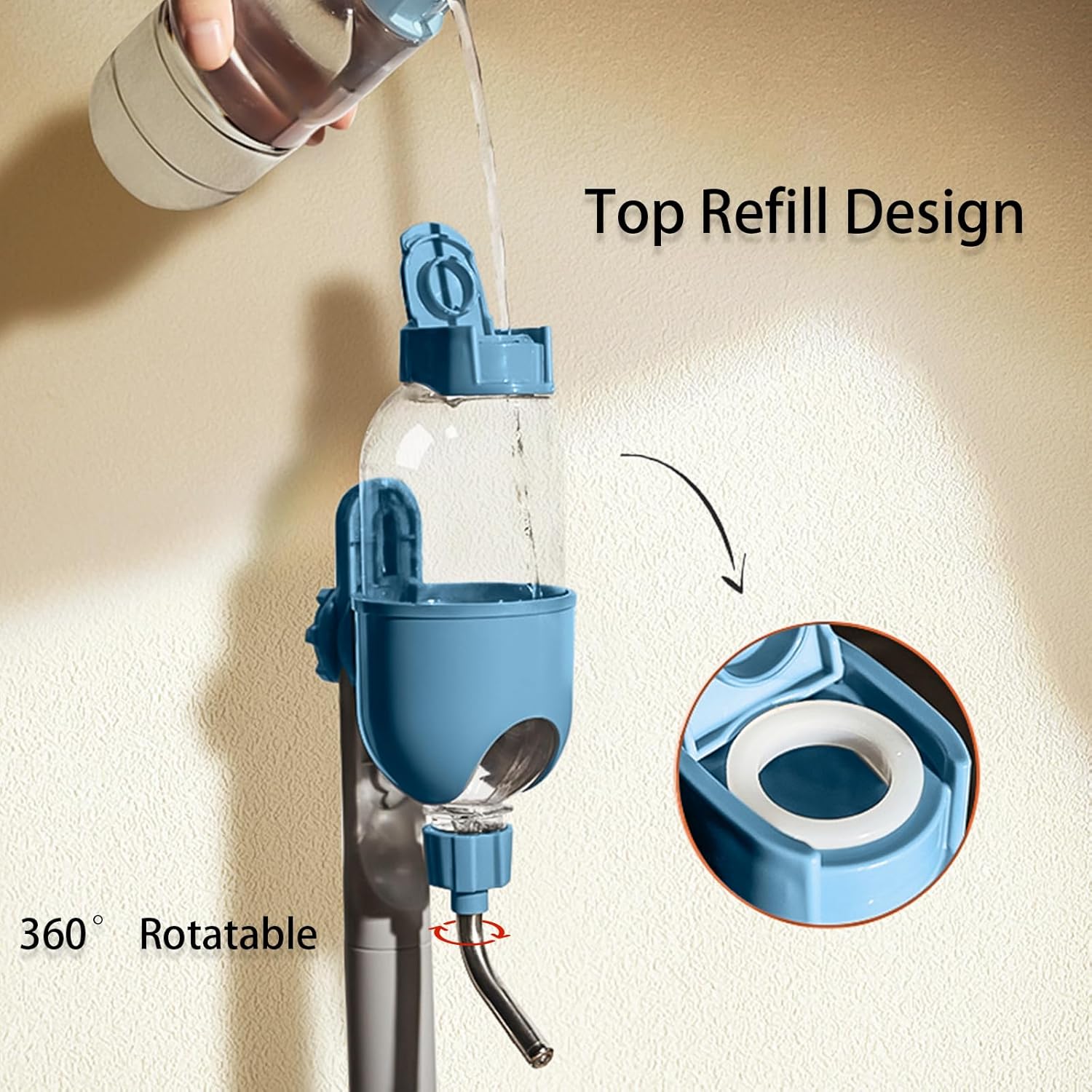 Dispenser D'Acqua A Ventosa Per Animali – Riempimento Superiore, Capacità 500 Ml, Antigoccia, Per Cani E Gatti, Base Antiscivolo