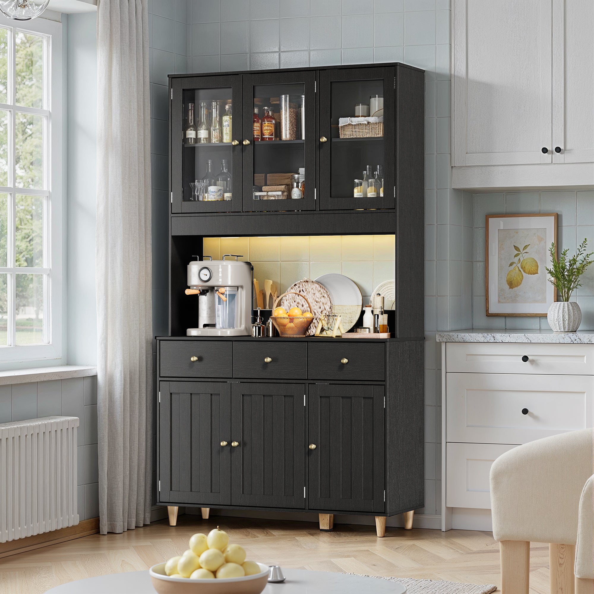 Buffet De Cuisine Noir Buffet Haut avec 3 Tiroirs et 6 Portes - 8