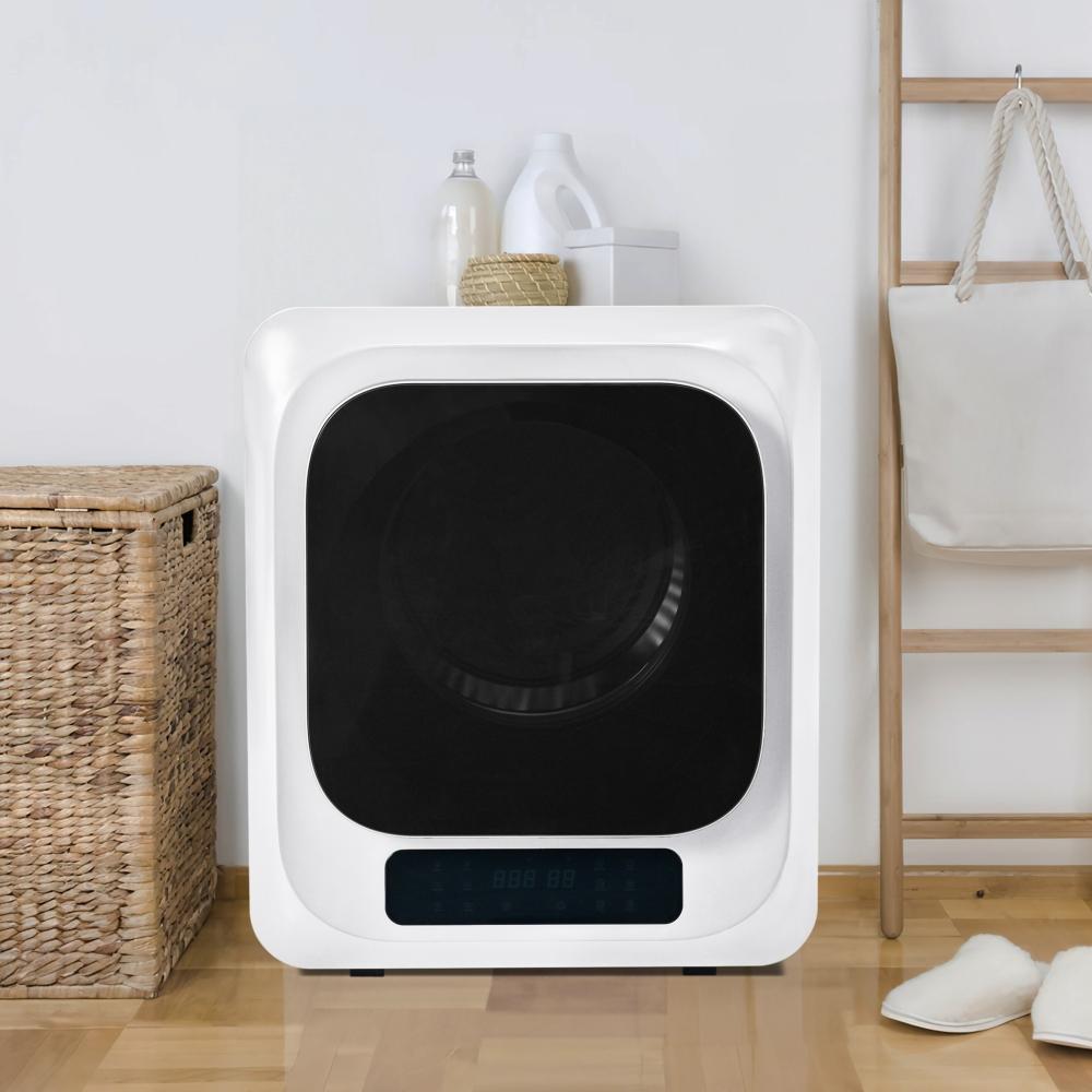 Suszarka bębnowa z otworem wentylacyjnym, pojemność 3-4 kg, stal nierdzewna, 850 W, 6 programów, ochrona UV, montaż na ścianie, energooszczędna
