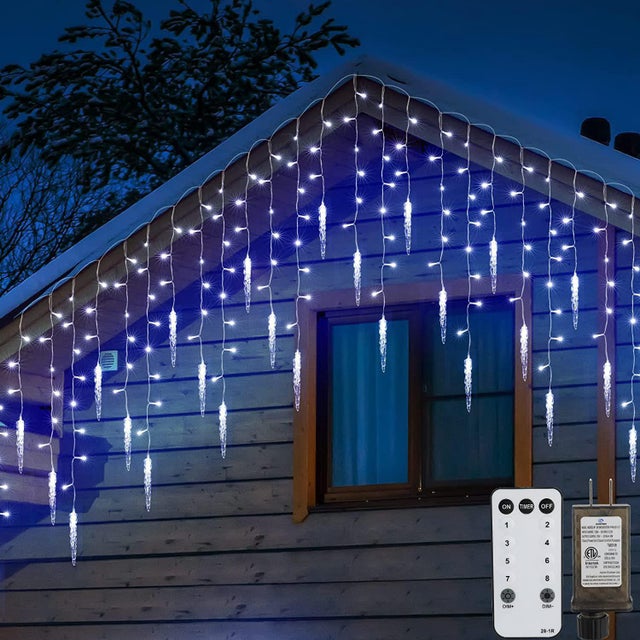 Guirnalda de luces para exteriores m luces forma de carámbanos blanco cálido para jardín casa ventana y terraza Clase de eficiencia energética G
