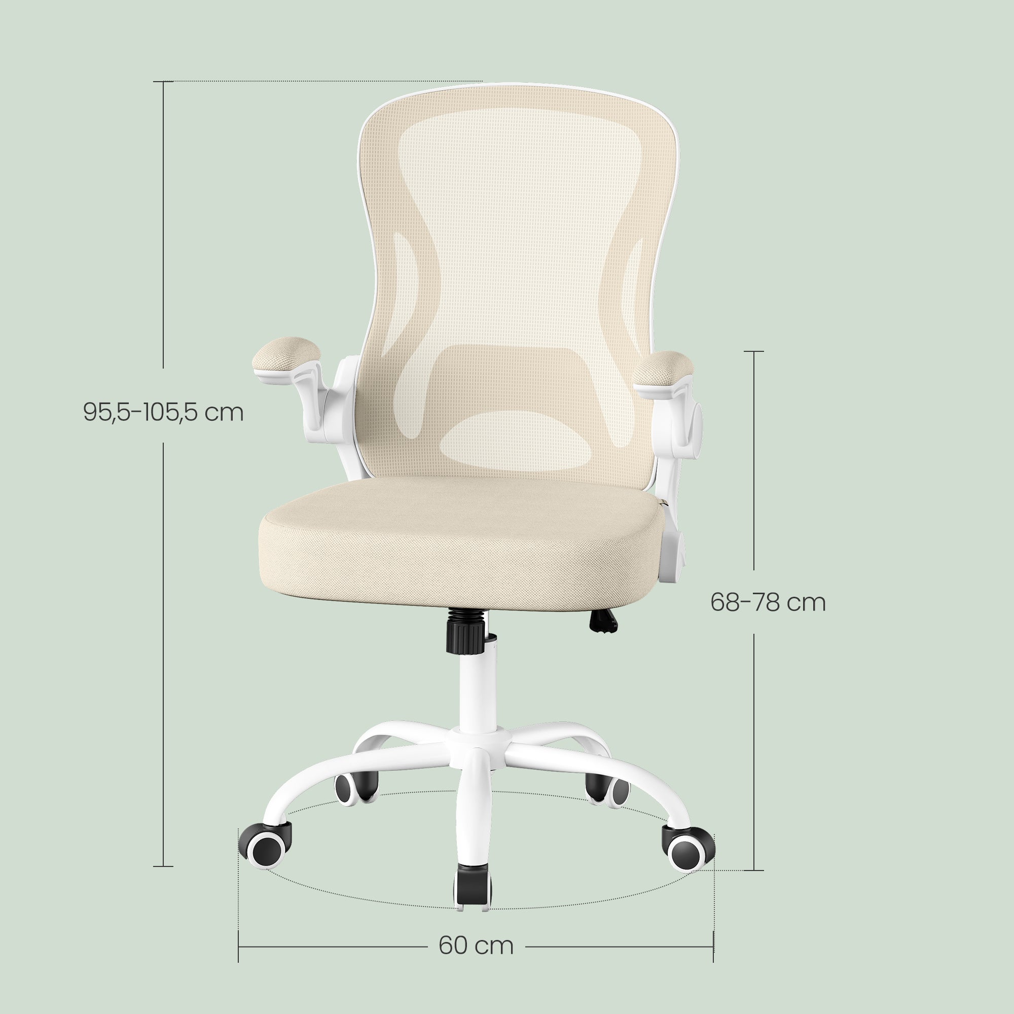 SONGMICS Chaise de Bureau Ergonomique, en Maille, Fonction Bascule, Accoudoirs Rabattables, Beige et Blanc - 5
