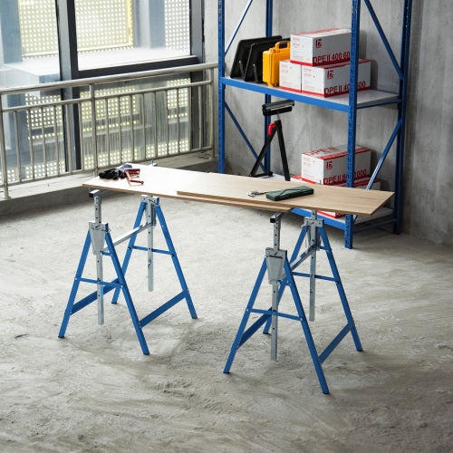 2 caballetes de acero ajustables en altura 80–130 cm, plegables, carga 200 kg, para construcción y reformas
