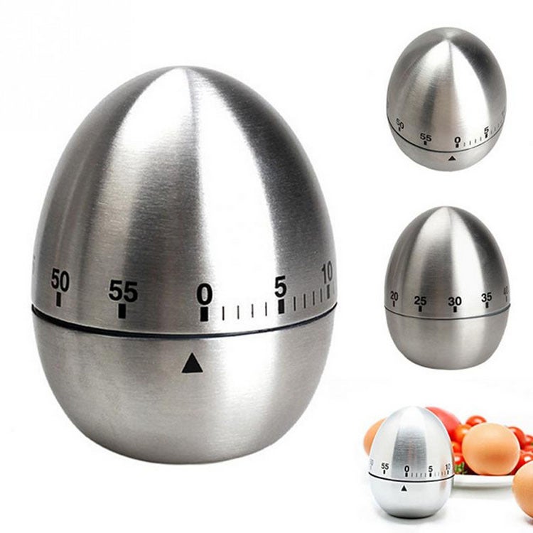 Timer da cucina a forma di uovo in acciaio inossidabile con allarme rotante meccanico e conto alla rovescia di 60 minuti per cucinare - 3
