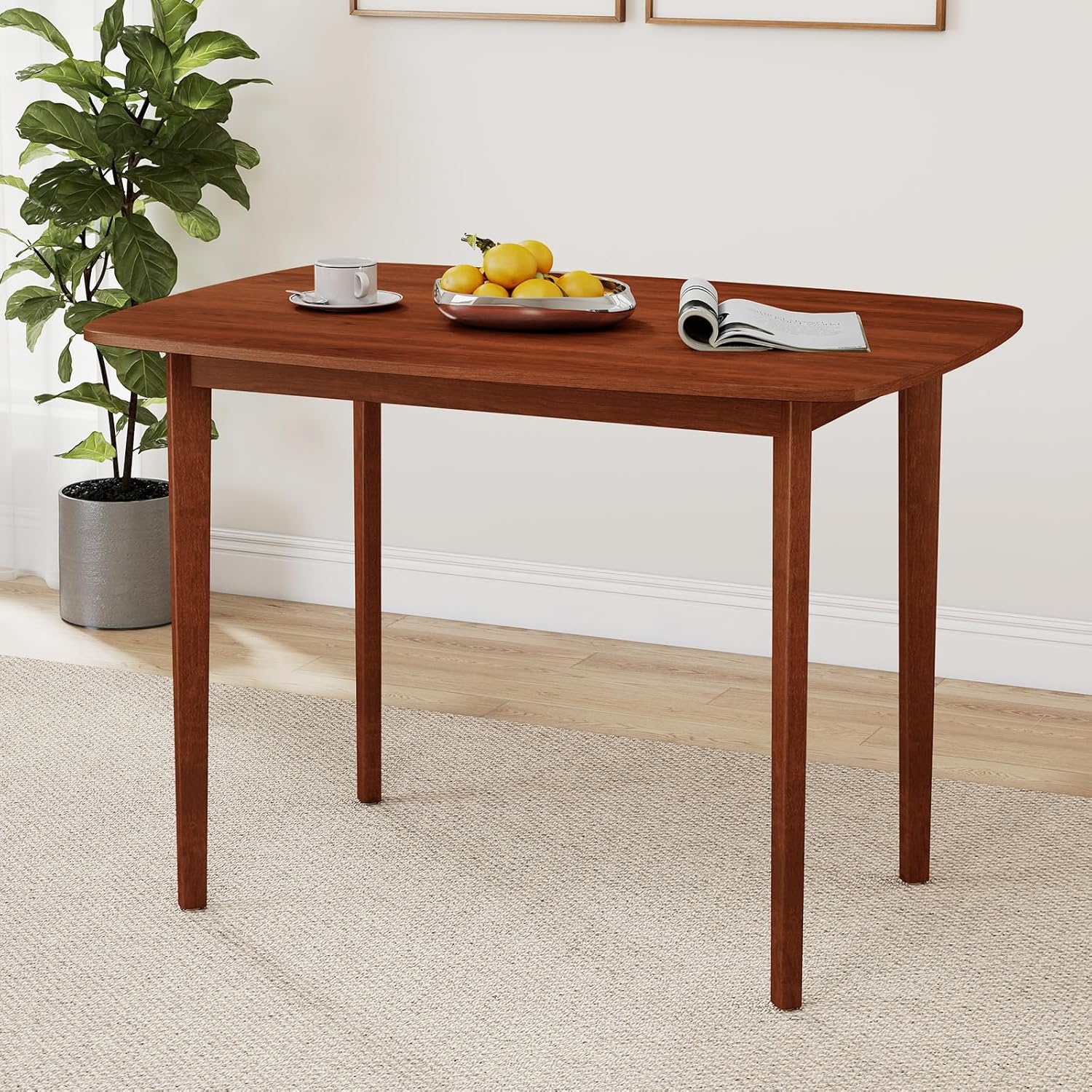 Drewniany Stół Jadalny, Prostokątny Stół Kuchenny dla 2–4 Osób z Nogami z Drewna Kauczukowego, 110 x 78 x 77 cm