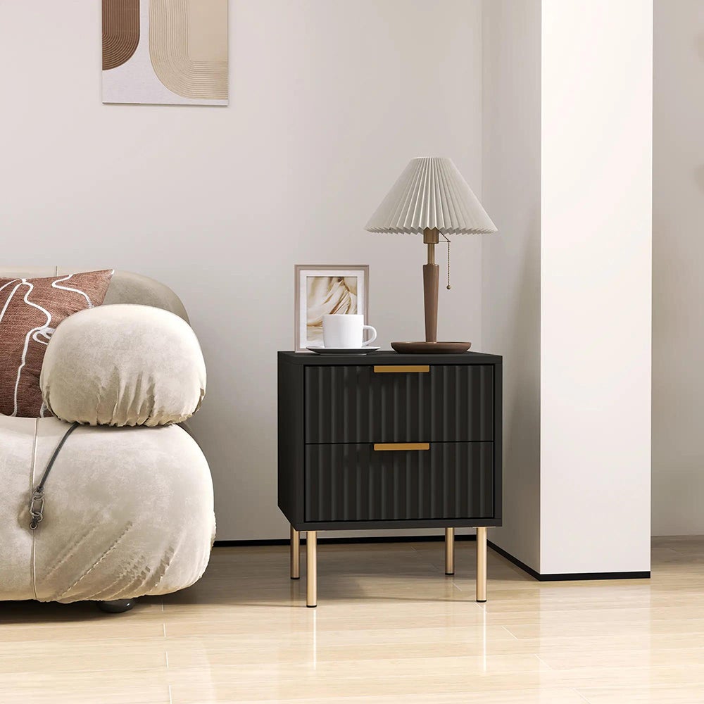 Lot De 2 Tables De Chevet VECELO – 55 Cm Avec Tiroir & Étagère Ouverte, Pieds Métal Noir, Design Moderne