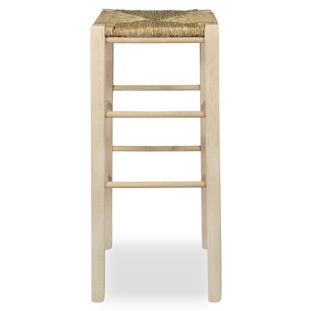 Tabouret de bar de 73 cm de haut en bois brut à peindre, assise carrée en paille. - 3