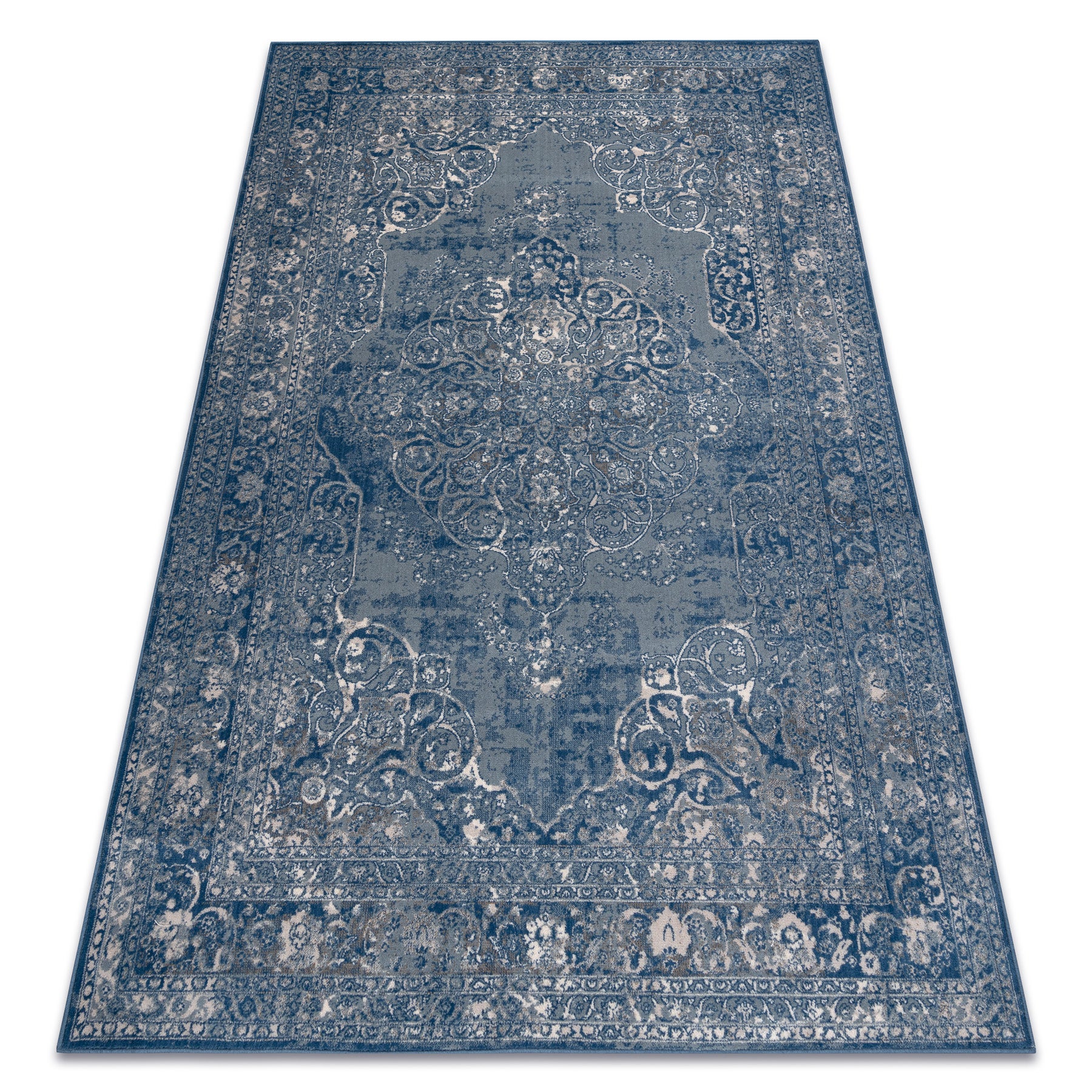 Dywan wełniany NAIN Ornament, ramka, vintage 7599/51611 niebieski / beż 80x150 cm