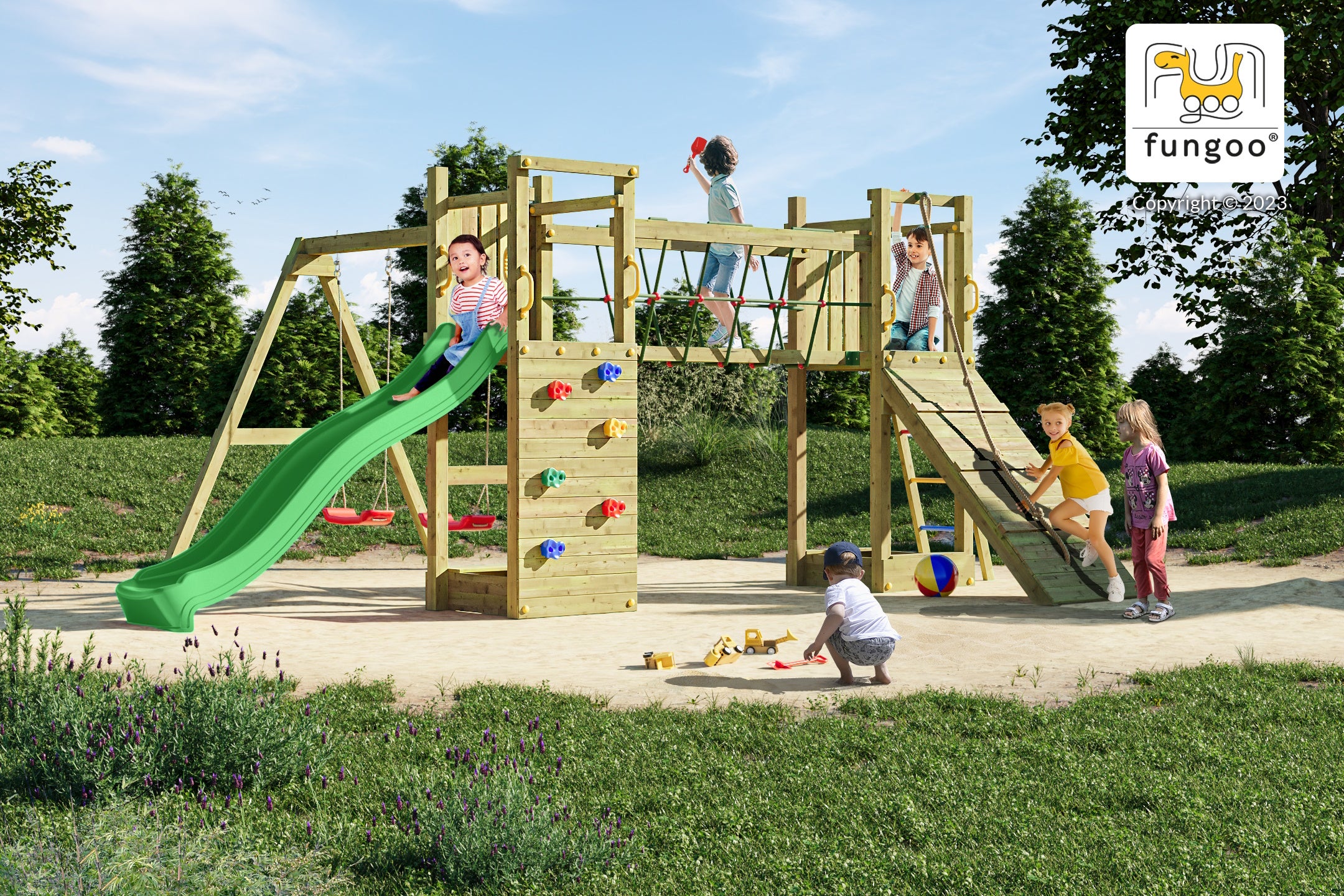 Aire de jeu FUNGOO FUNNY MAXI EXPOSURE avec pont et toboggan - 3