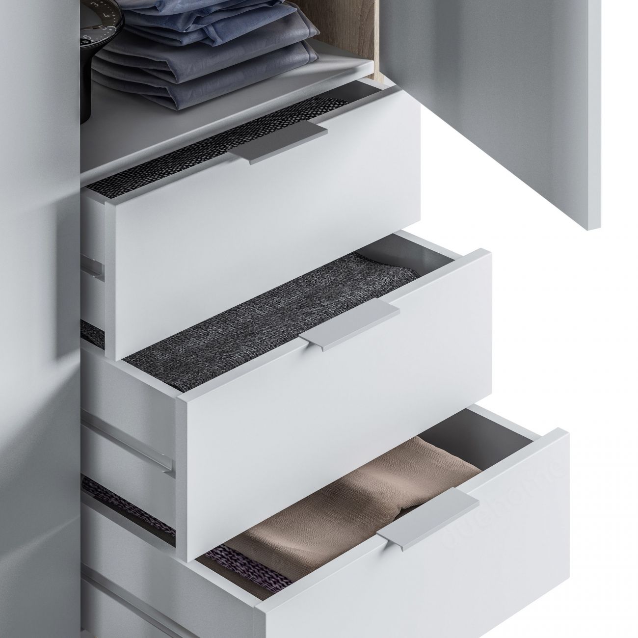 Armoire NINA 3 portes et 3 tiroirs L121 x H180 cm - Blanc / Bois - 6