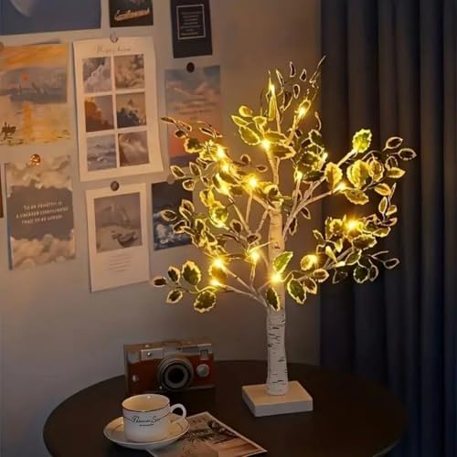 Luci decorative per albero di Natale, luci LED simulate per alberi, luci notturne, base bianca, decorazioni per la casa, camera da letto (luce calda)