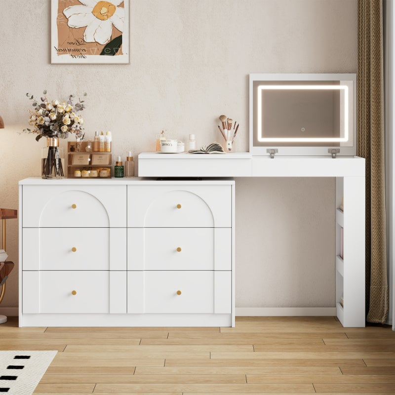Coiffeuse Vicco Ruben Blanche Avec Miroir Et Tiroirs – Table De Maquillage Ado