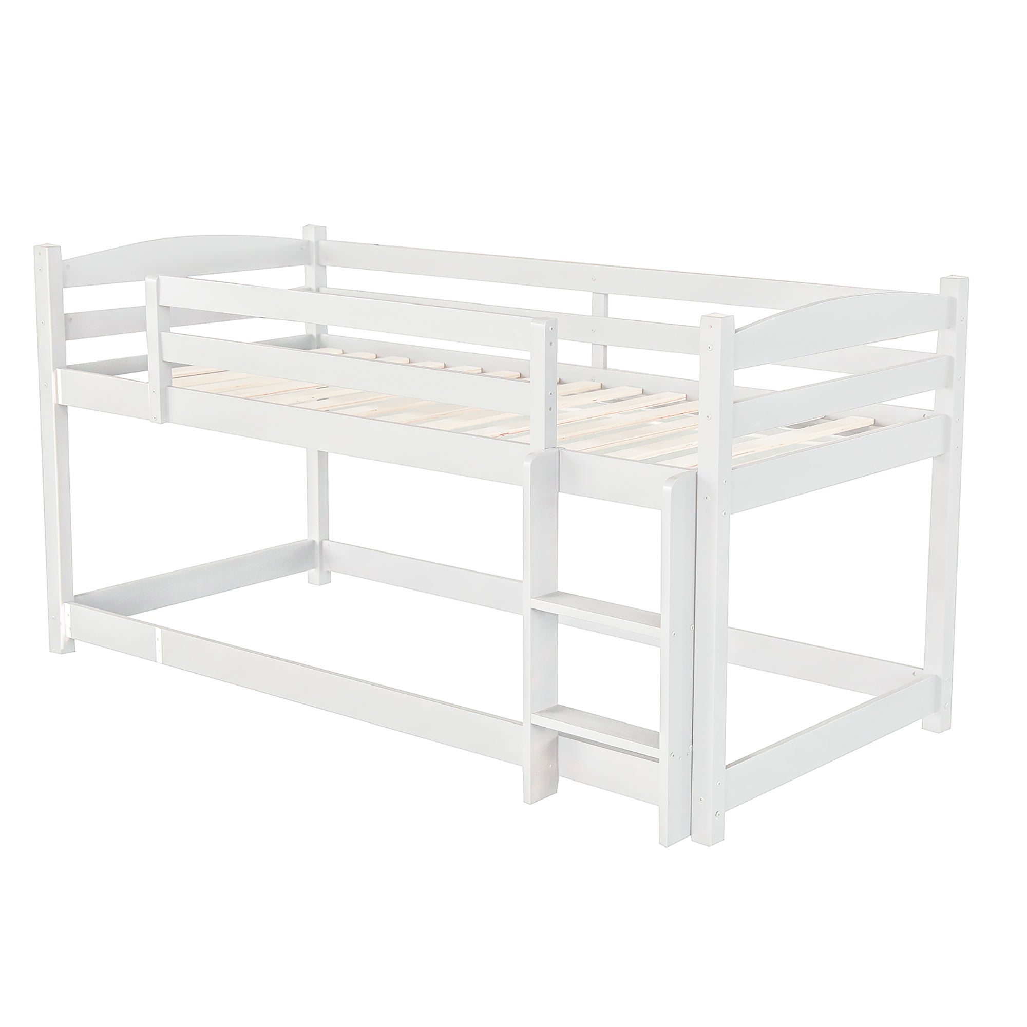 Lit superposé triple avec échelle et barrière de protection - 90x200cm - bois massif - Blanc - 9