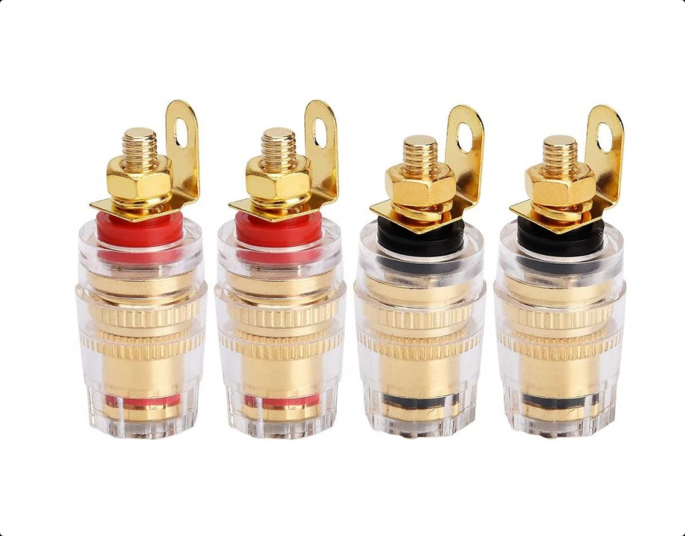 Tsnetworks Lot De 2 Prises Bananes Pour Haut-parleur Avec Borne De Pôle Keystone Module Plaqué Or Rouge/noir, Terminal De Raccordement Haut De Gamme Avec Fiche Banane Femelle Pour Câble D'enceinte