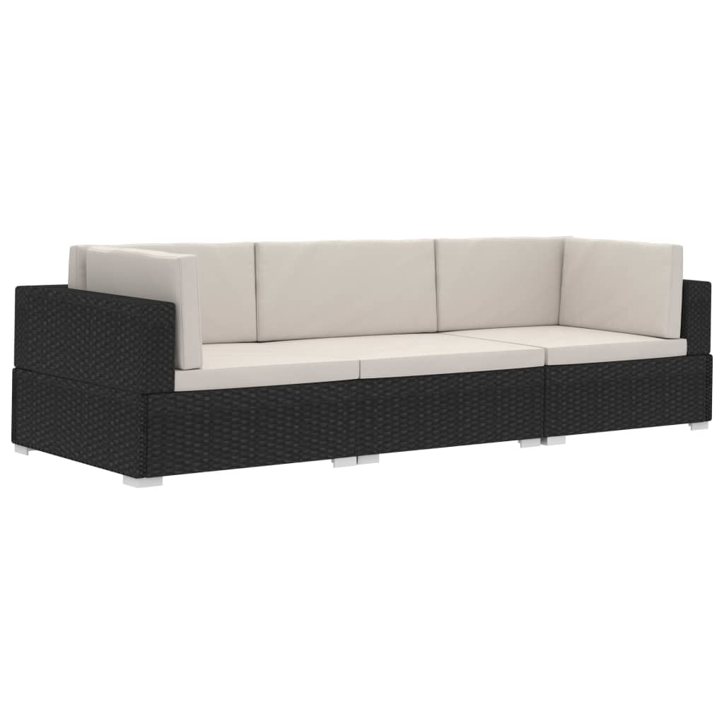 Maison Exclusive - Set Divani da Giardino 3 pz con Cuscini in Polyrattan Nero - 2
