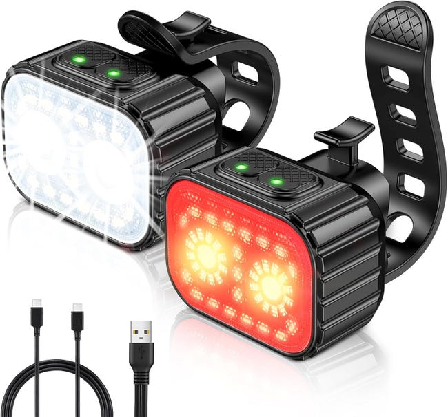 Przednia i tylna lampka rowerowa, 8 + 12 trybów oświetlenia, wodoodporna lampa rowerowa LED IPX6, ładowana przez USB, do jazdy na rowerze górskim i h