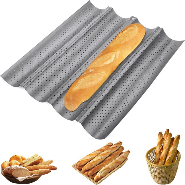 Stampo Per Michetta Pane LCXCXY Teglia Per Baguette, Stampo Per Baguette, Stampo Per Pane (38 X 24,5cm) Rivestimento Antiaderente Spesso, Adatto Per Cuocere 3 Stampi Per Pane, Kit Per Fare Il Pane