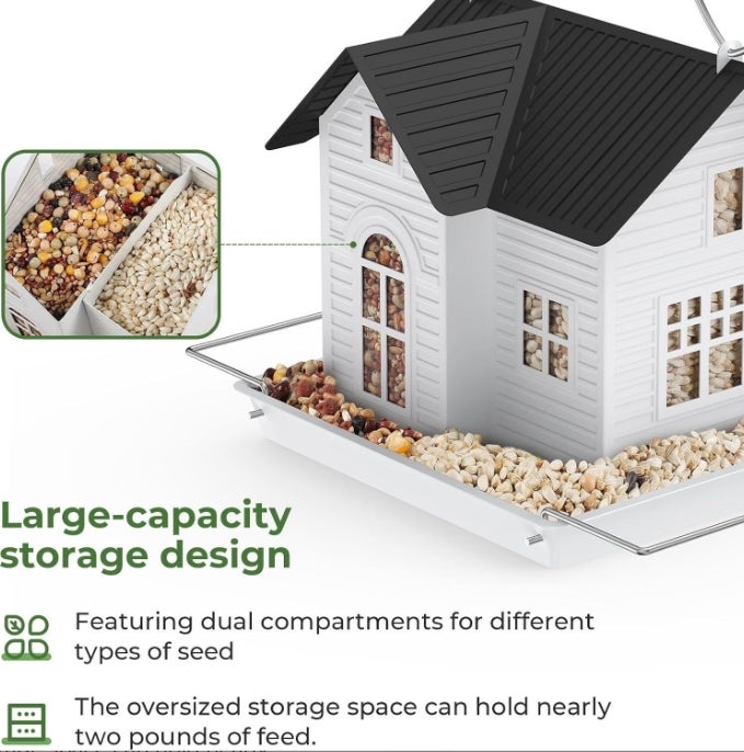 Mangeoire solaire pour oiseaux - Nichoir suspendu en métal avec lampes solaires, lanterne solaire d'extérieur, décoration de jardin, cadeaux uniques - 6