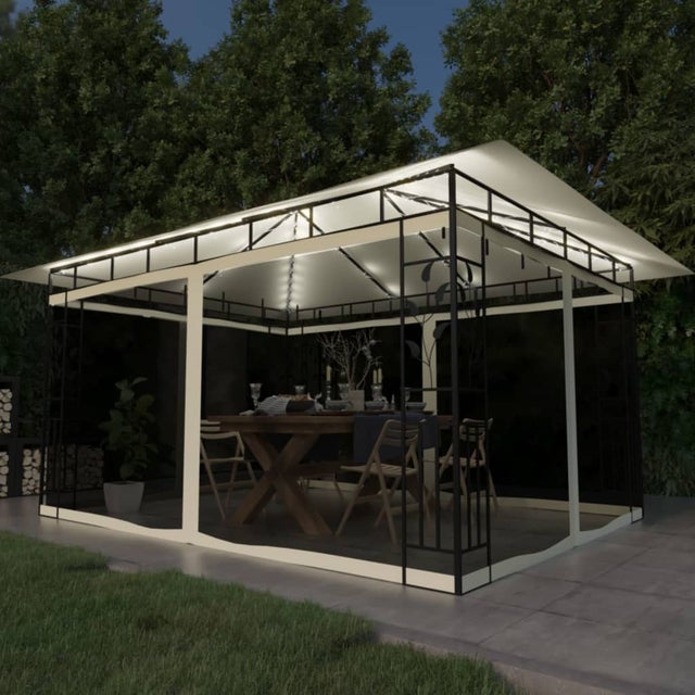 Gazebo con zanzariera e luci LED 4x3x2,73 mt Crema