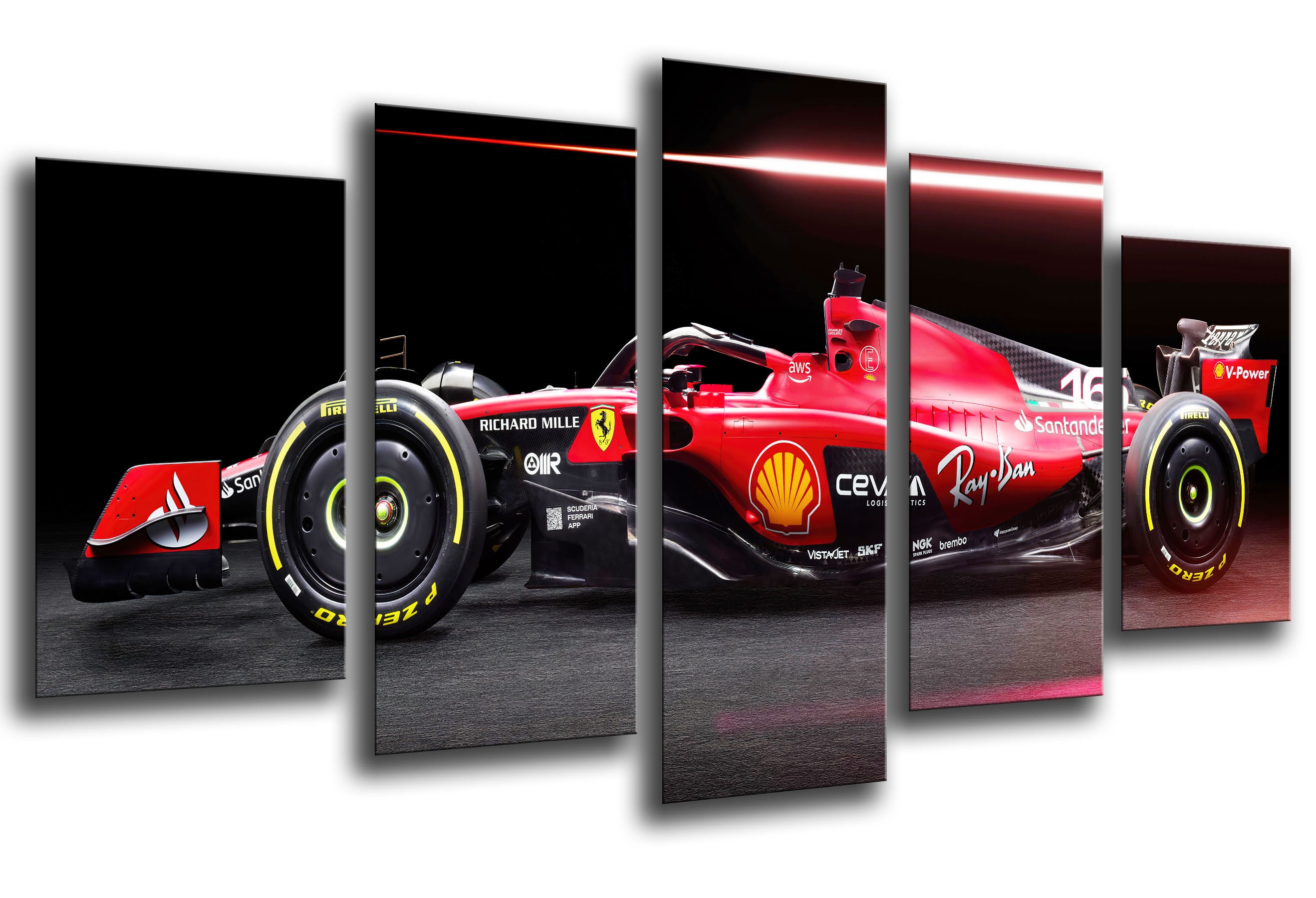 Lot De 5 Tableaux Muraux Ferrari F1 Rouge - Déco Moderne Pour Salon, Chambre - Toile Sans Cadre - 10