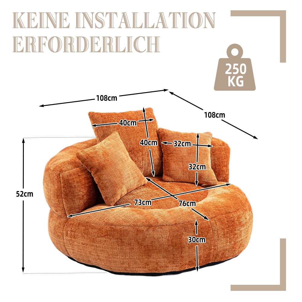 Fauteuil relax durable, dossier haut, 3 coussins, pour adultes & enfants, intérieur/extérieur, chambre, bureau, tissu chenille marron​ - 6