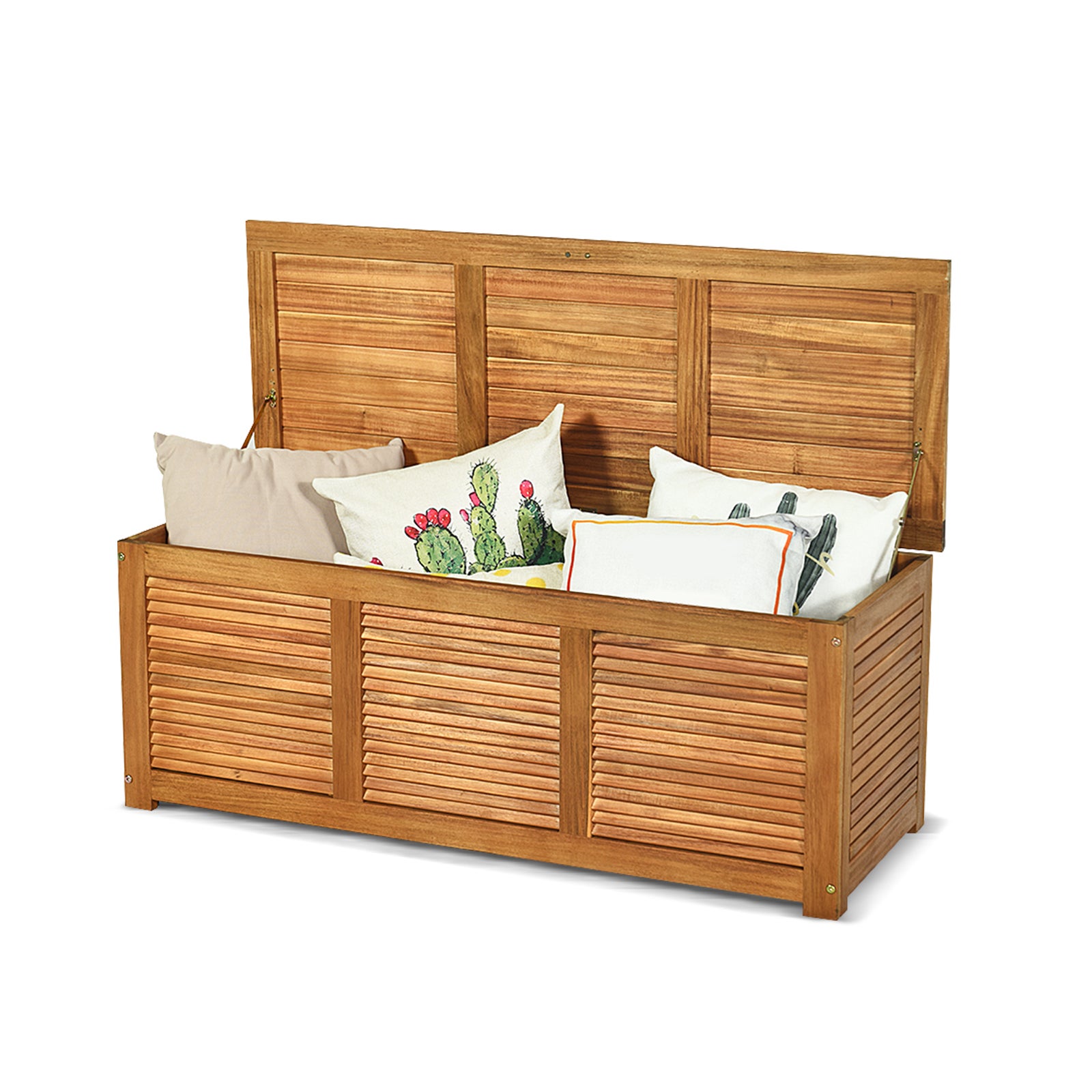 Baule da Giardino 178L, Cassapanca Contenitore in Legno di Acacia con Coperchio e Maniglia, Panca Contenitore per Interni e Esterni, 120,5 x 4 - 9