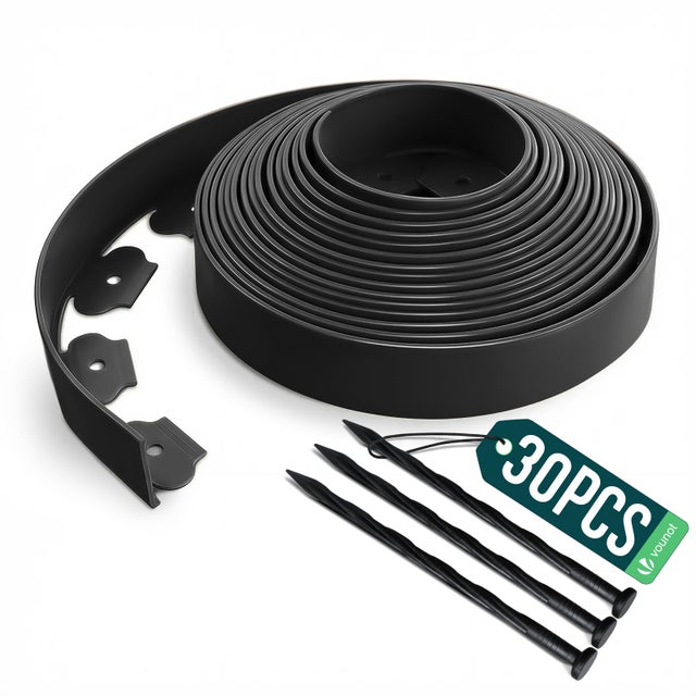 Bordure de jardin flexible plastique 10m avec 30 piquets noir - hauteur 5cm - epaisseur 4mm - VOUNOT®