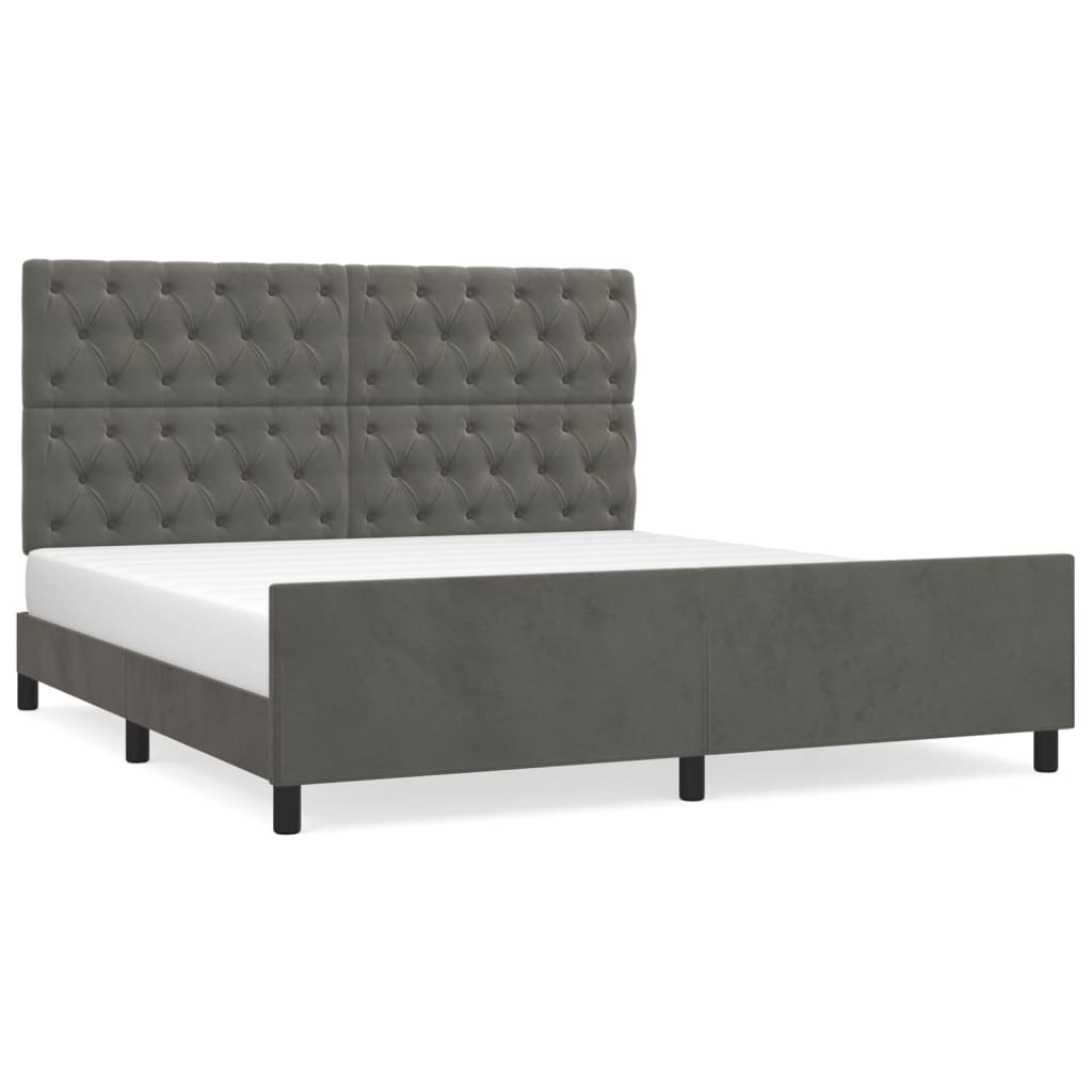 Cadre de lit sans matelas gris foncé 160x200 cm velours - 2