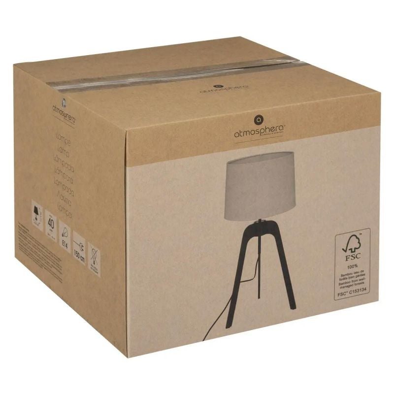 Lampe Trépied Enfant Atmosphera - Style Jungle Rose - H24 Cm - Abat-jour Polyester/coton - Pieds Pin